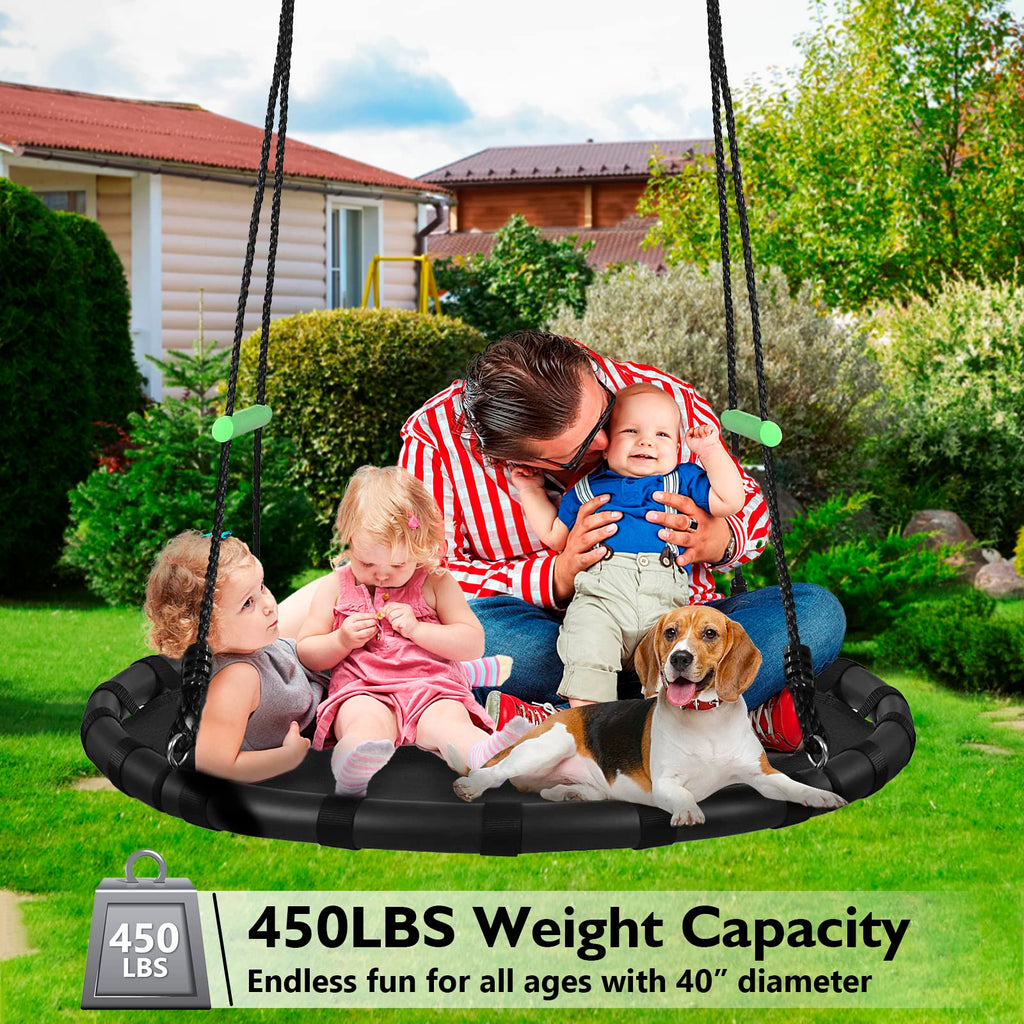 Tree Swing with PP Mat - Durable, Safe, and Easy to Install, Black Outdoor Saucer Swing, Flying Saucer Web Circle Swing