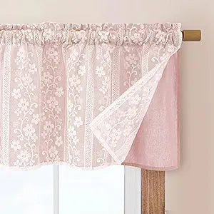Linen Valances for Windows Farmhouse, Double Layers Kitchen Curtains with Linen and Lace, Rustic Valance Curtains for