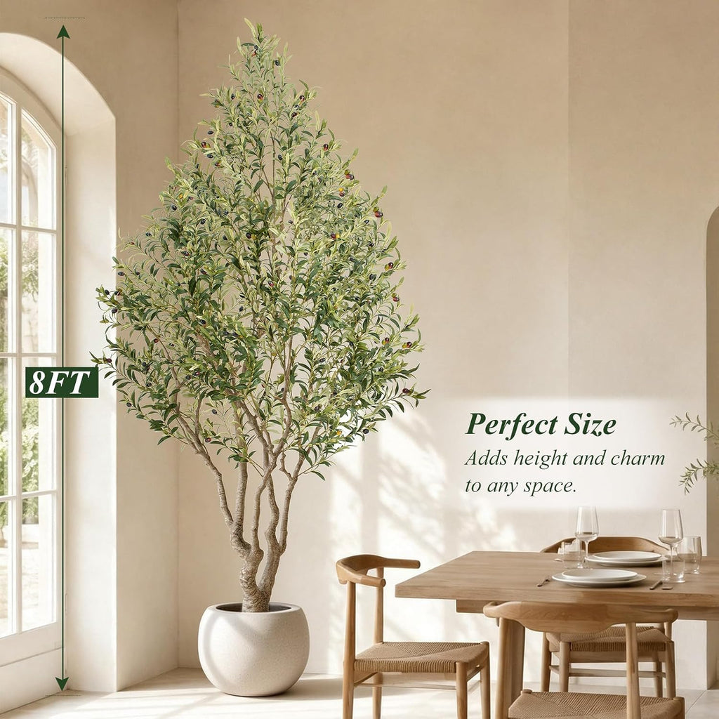 7ft Faux Olive Tree - Large Artificial Olive Tree with Realistic 1513 Leaves and 122 Olives - Lush and Elegant Fake