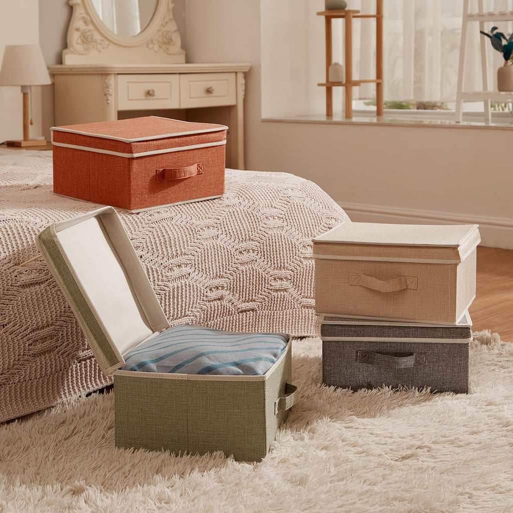 Bins with Lid, Foldable Clothing Storage Box case with Handle for Closet, Bedroom, Home, 4 Color Set A, 13L x 12.5W x