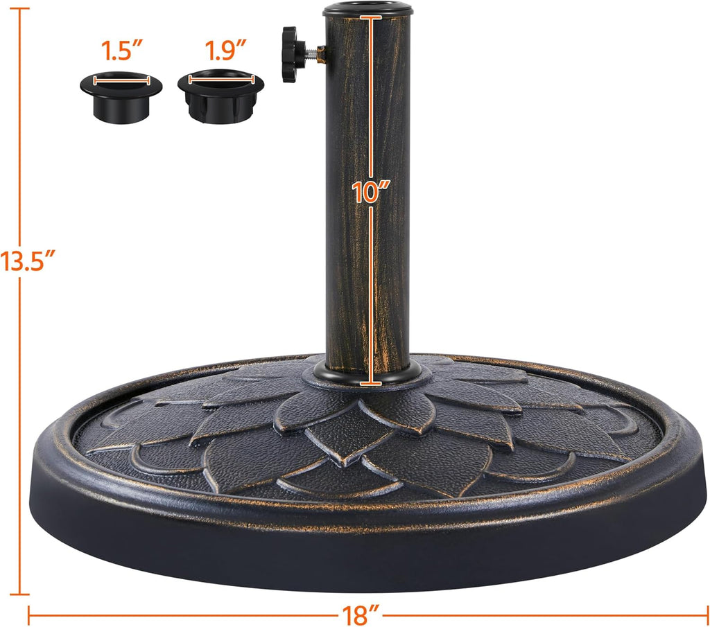 18'' Patio Umbrella Base 26.5lbs Heavy Duty Antiqued Outdoor Market Umbrella Stand All-Weather Resin Umbrella Base