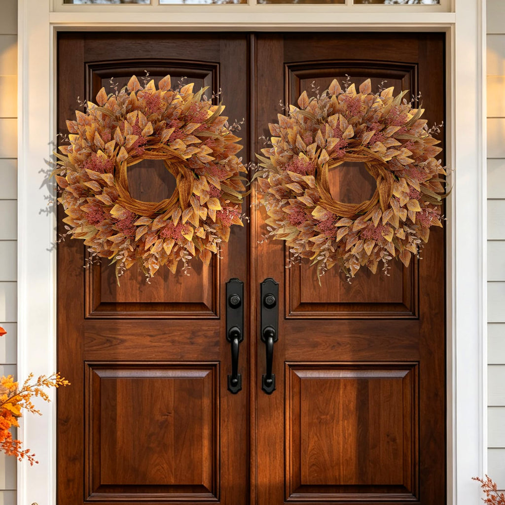 26" Fall Wreaths for Front Door Full Large Eucalyptus Wreath(Orange)