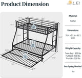 Metal Bunk Beds with Double Secured Ladders, Twin Over Full Bunk Bed with Surrounded Safety Guardrails