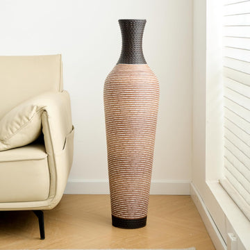 39.4" Tall Floor Vase, Handcrafted PVC Modern Textured Brown & Black Decorative Vase, Large Boho Standing Vase