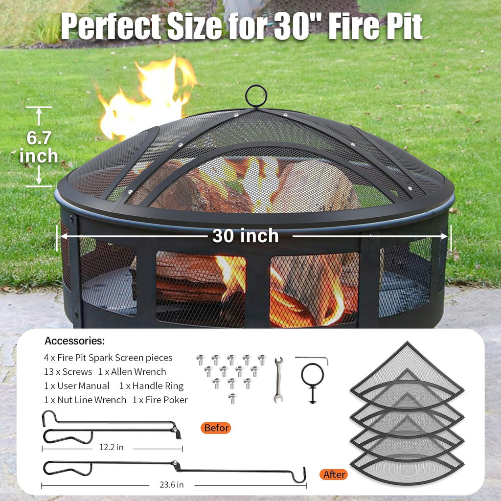 ARC Fire Pit Spark Screen, 30 Inch with Handle & Poker