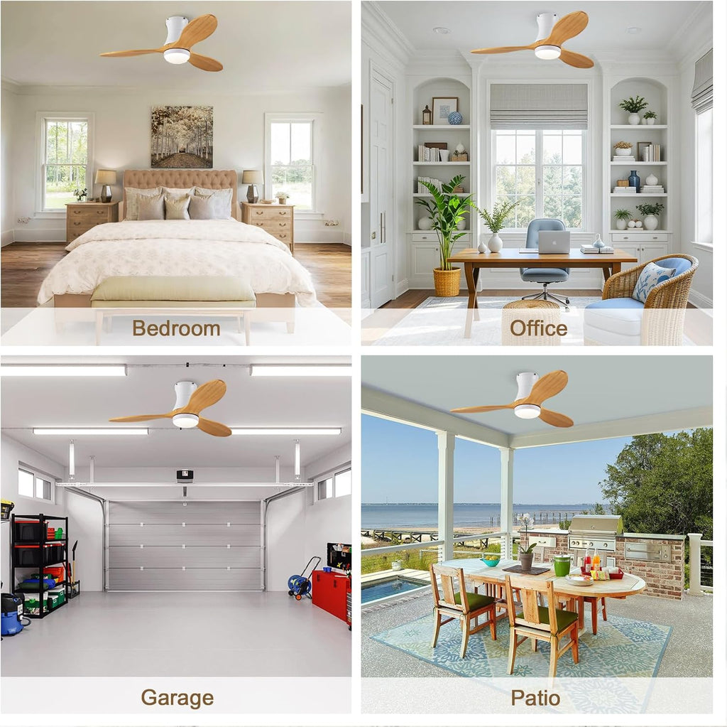 42 Inch Inspired Maverick Style Low Profile Smart Ceiling Hugger Fan with LED Light & Remote - Flush Mount, Solid Wood Blades, 6-Speed - White