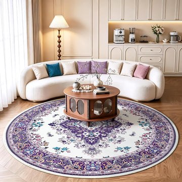 Purple Round Rug 6ft Washable Circle Rugs Bedroom