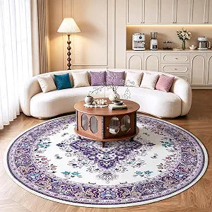 Purple Round Rug 6ft Washable Circle Rugs Bedroom