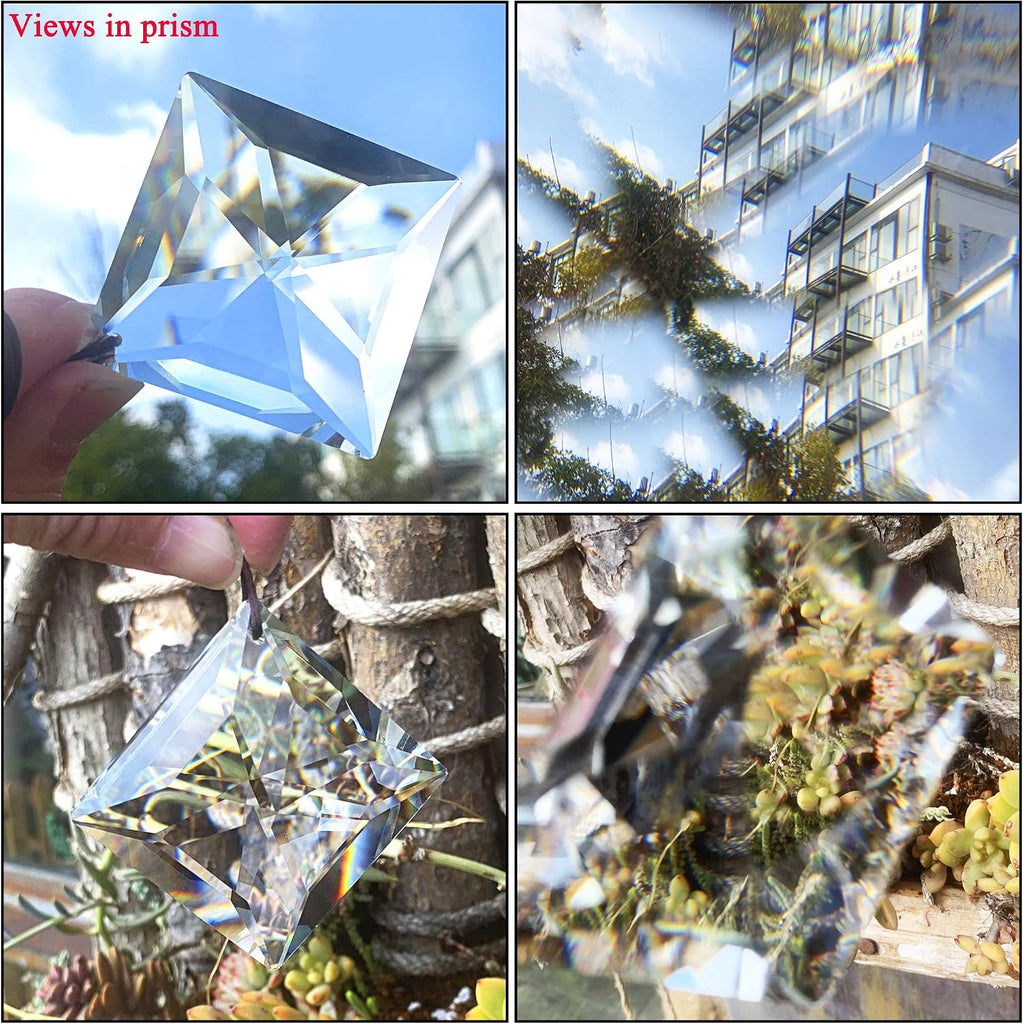 2 Inch Square Clear Crystal Prism Suncatcher, Rainbow Maker - Faceted Crystal Pendant, Chandelier Ornament