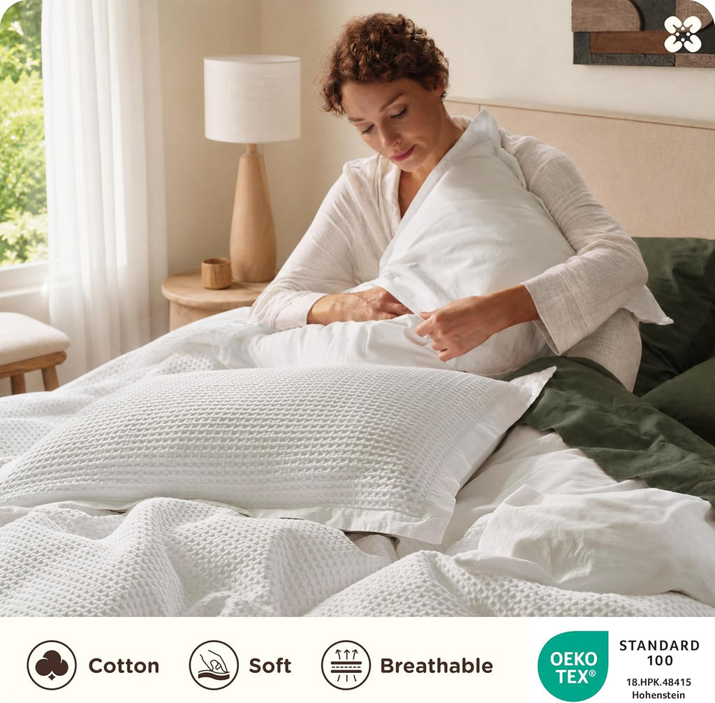 Cotton Duvet Cover - 100% Cotton Waffle Weave Coconut White Duvet Cover, PureWoven Breathable Bedding Set