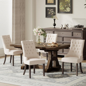 Wingback Upholstered Dining Chairs Set of 4, Fabric Side Dining Room Chairs with Tufted Button, Living Room Chairs