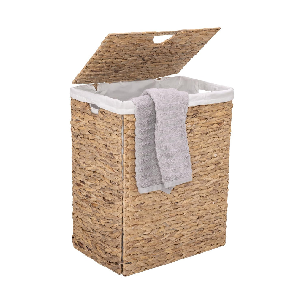 Premium Natural Handwoven Portable Laundry Bin Basket with Carrying Handles, Natural Water Hyacinth, Rectangular