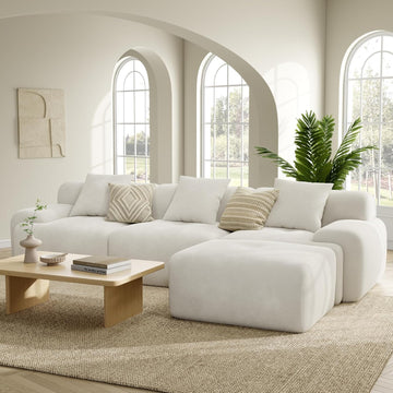 118" Modular Sectional Sofa with Ottoman, L-Shaped Boneless Couch with Deep Seat for Living Room