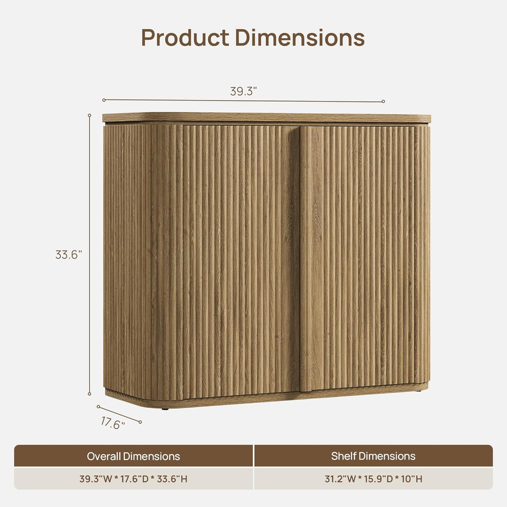Fluted Sideboard Buffet Cabinet with Storage, Modern Credenza with Solid Wood Handle