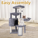 Xin Three Layer Cat Tree with Cat Condo and Two Hammocks,Grey