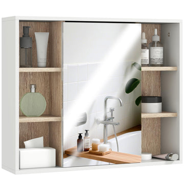 Medicine Cabinet with Mirror Bathroom Wall Cabinet White & Oak