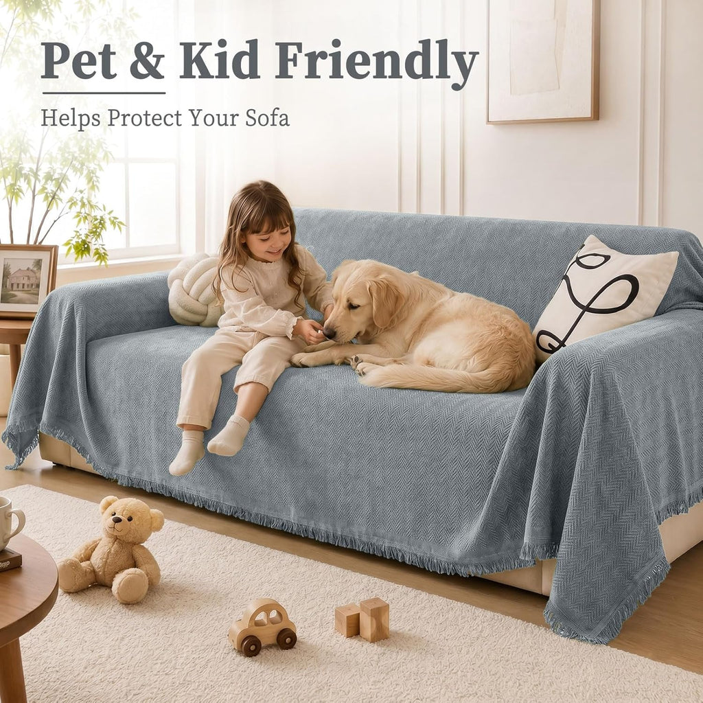 Couch Cover for Dogs, Boho Sofa Covers for 3 Cushion Couch Washable, Chenille Sofa Slipcover for Pets, Soft Loveseat