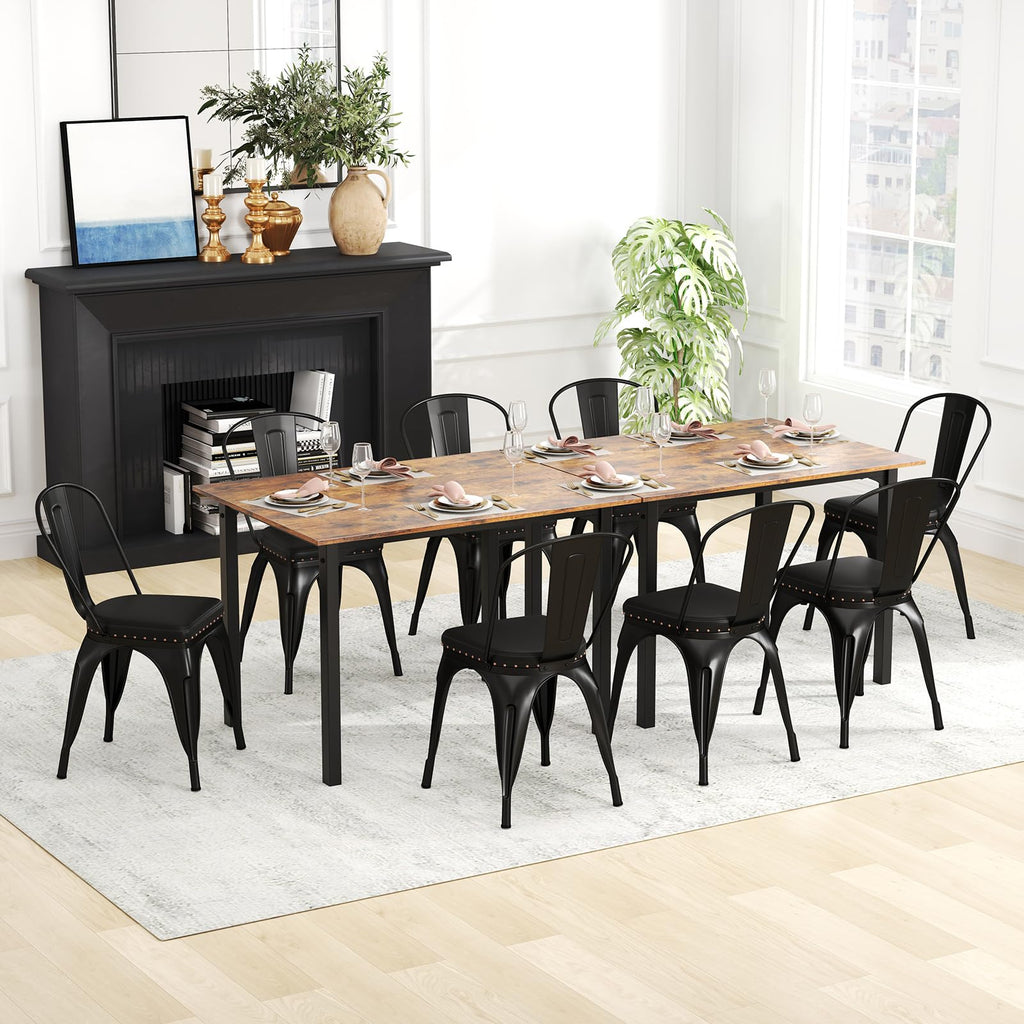 Metal Dining Chairs Set of 4, Stackable Armless Kitchen Side Chair with Detachable Backrest & PU Leather Padded Seat