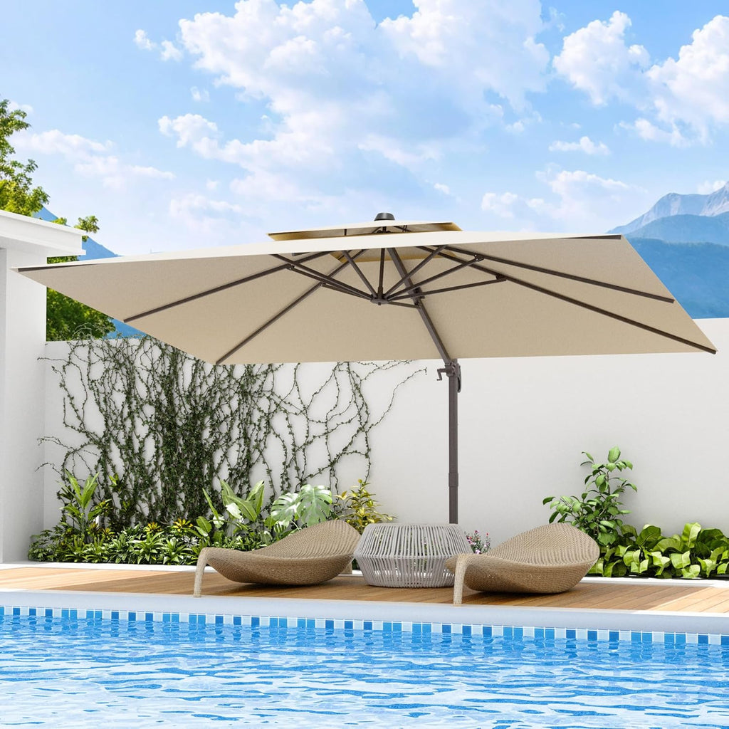 10x13 FT Patio Umbrella, Large Cantilever Rectangular Double Top Heavy Duty Offset Umbrellas with 360° Rotation