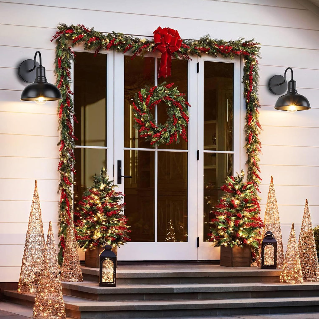 Outdoor Wall Sconce, 2 Pack Exterior Waterproof Farmhouse Barn Light Fixture, Black Garage Wall Lantern