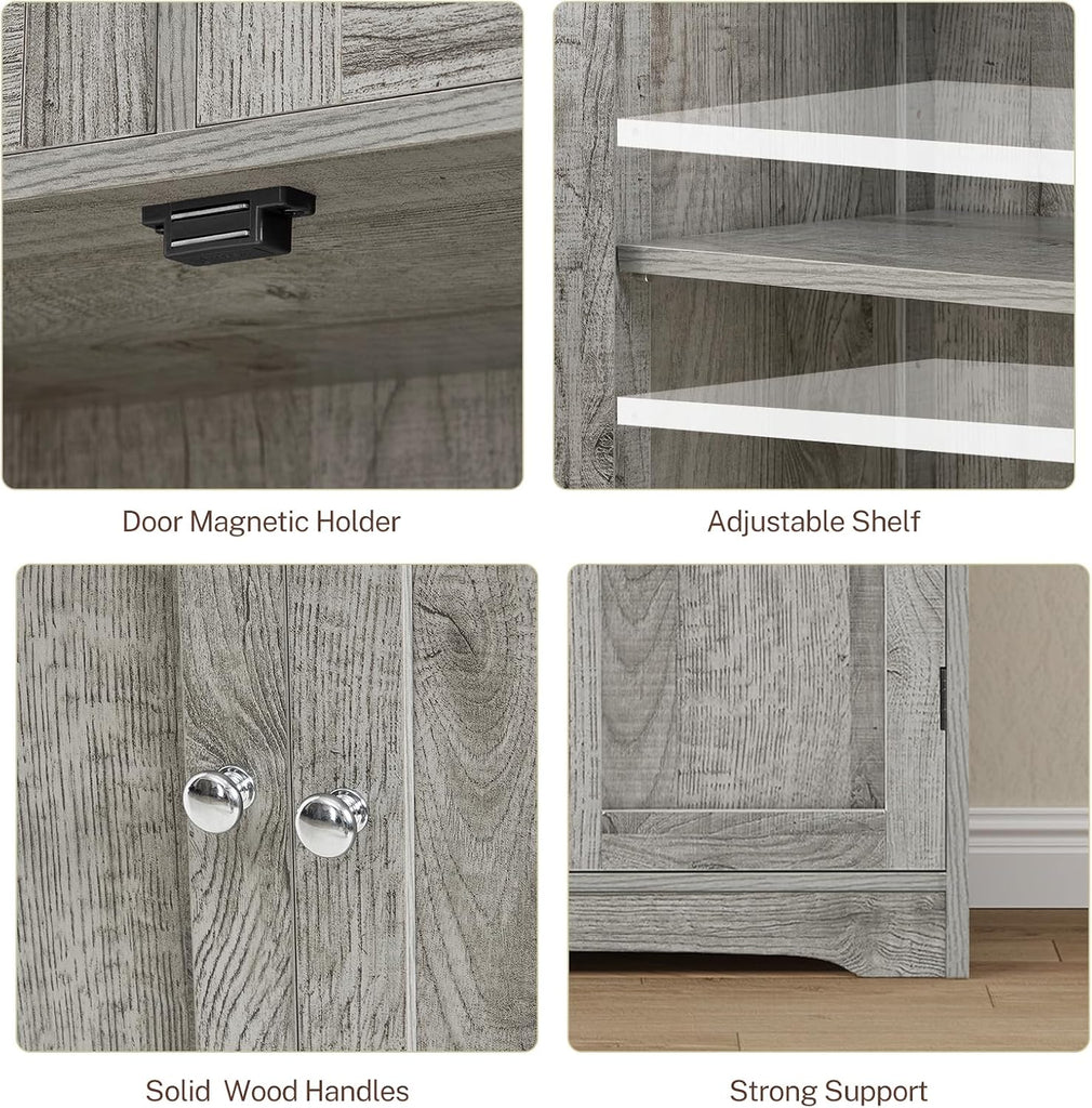 57.8" H Tall Storage Cabinet with 2 Drawers & 2 Adjustable Shelves, Bathroom Storage Cabinet with 4 Doors, Floor
