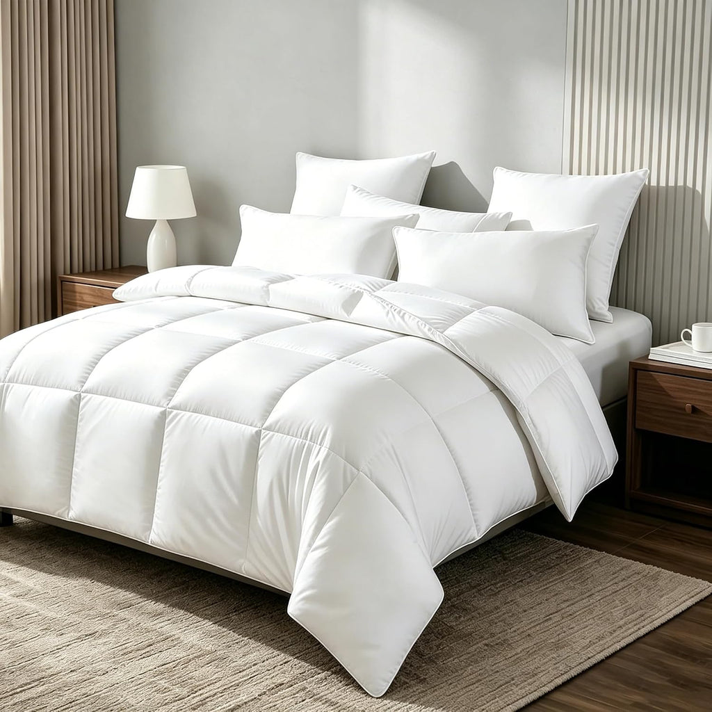 Goose Feather Down Fiber Comforter - Twin Duvet Insert, 100% Cotton Cover Light Warmth Comforter Ultra Soft Luxurious