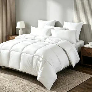 Goose Feather Down Fiber Comforter - Twin Duvet Insert, 100% Cotton Cover Light Warmth Comforter Ultra Soft Luxurious