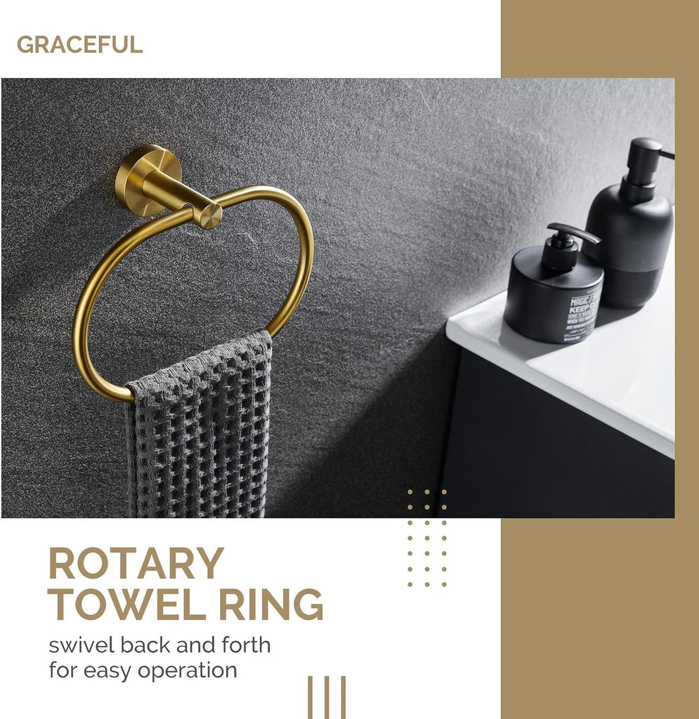 Bathroom Hardware Set Brushed Dark Gold, 4-Piece | SUS304 Stainless Steel Bathroom Fixtures Accessory Kit with Towel