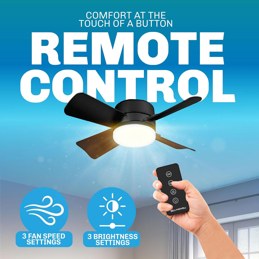Breeze Socket Fan Light with Remote, 15.75" Cost Saving Ceiling Fans with Lights Replacement for Bedroom, Kitchen, Living Room, Warm 3500K, 1000 Lumens, Easily Screws into E26/E27