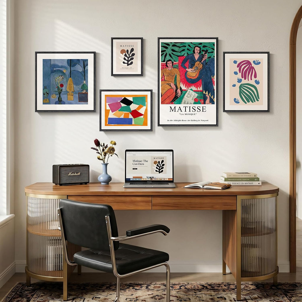 Large Framed Matisse Canvas Wall Art , 5 Piece Abstract Modern Art Botanical Painting Prints Wall Decor, Colorful