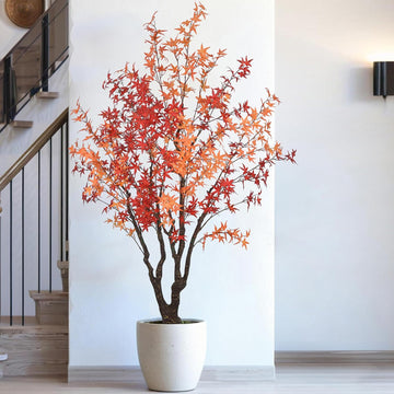 7FT Artificial Maple Tree, Large Faux Floor Plant with Red-Yellow Leaves & Realistic Trunk, 84 Inch Fake Autumn Maple
