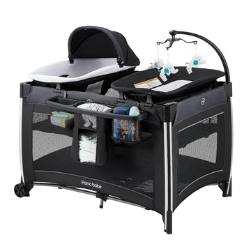 4 in 1 Baby Playards with Bassinet & Changing Table, Portable Crib Breathable Mesh and Toy Mobile