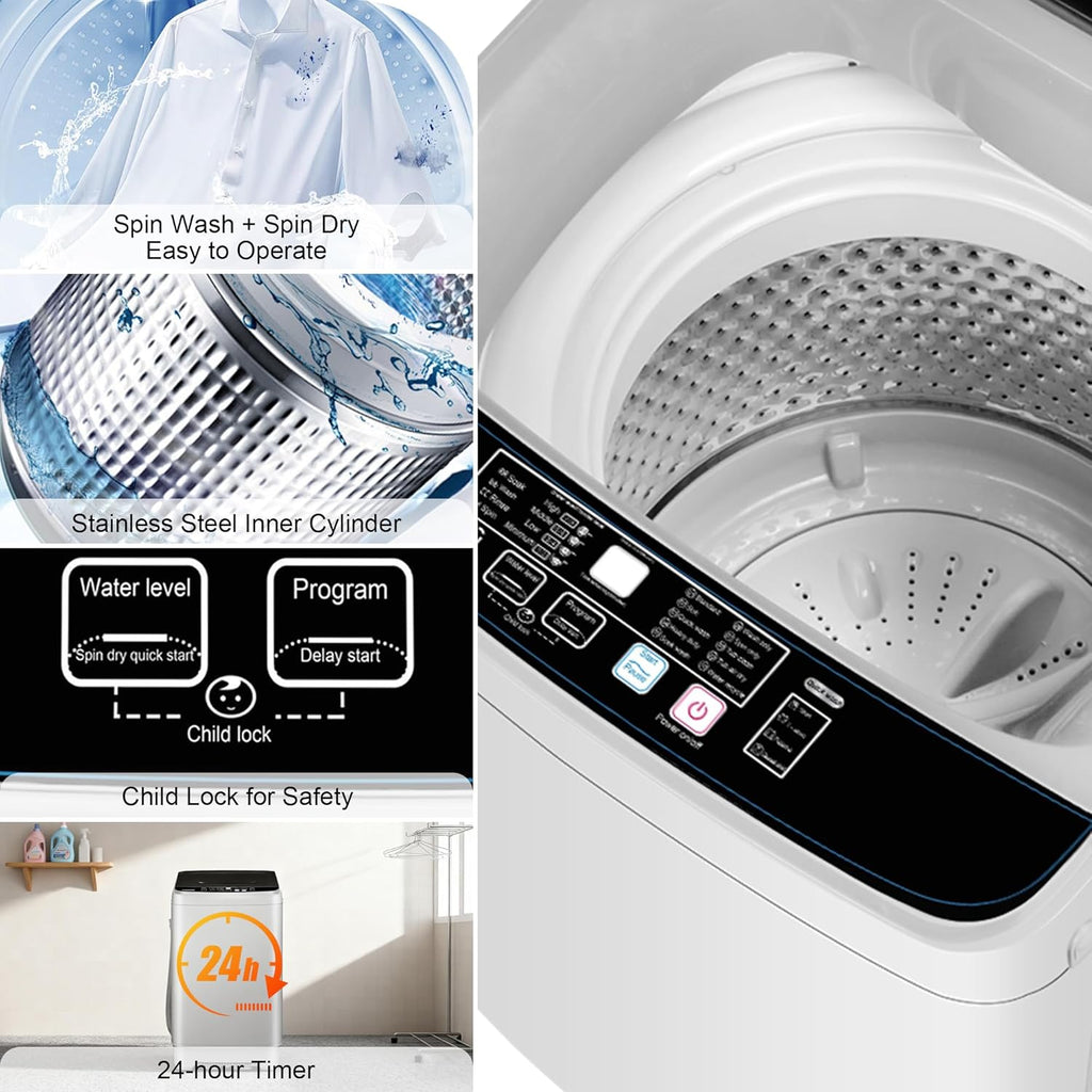 Portable Washing Machine 17.7lbs Full Automatic Portable Washer Machine for Apartment, 10 Wash Program Tub