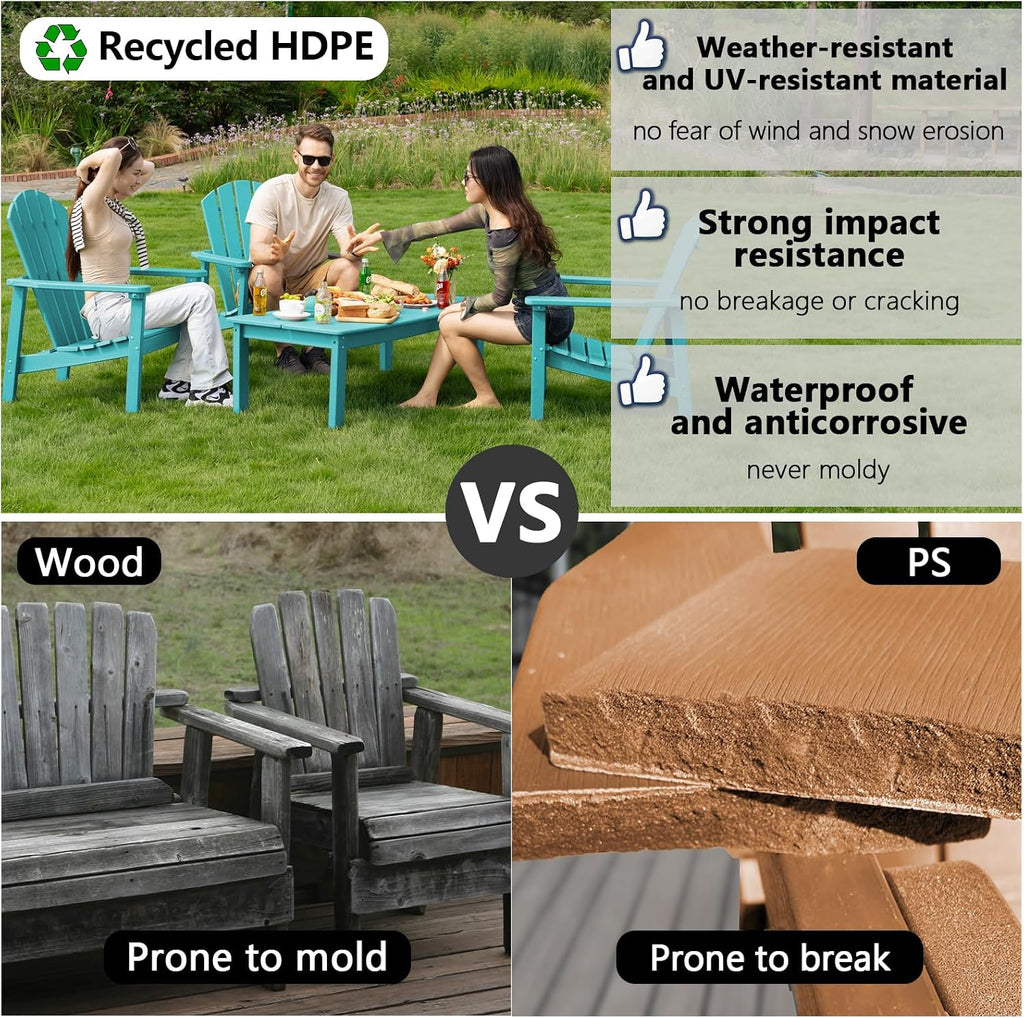 Stackable Adirondack Chairs Set of 2,Compact HDPE,Aruba | 26.3" Wide HDPE,380lb,All-Weather