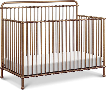 Winston 4-in-1 Convertible Crib w/Wheels Vintage Gold Bedside | GREENGUARD Gold Certified - Portable, Metal Baby Crib