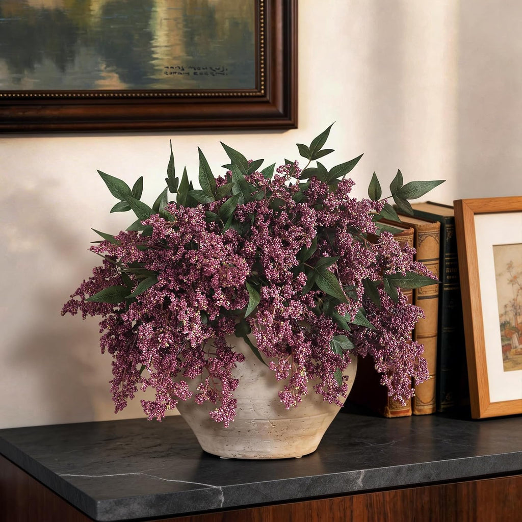 6 Pcs 17" Artificial Nandina Berry Stem, Faux Berry Spray(Dusty Plum) | DIY Bouquet, Elegant and Delicate, Realistic