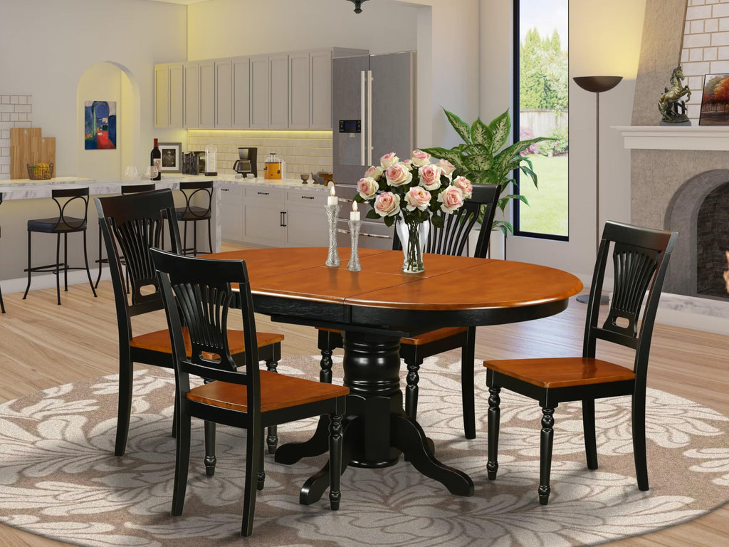 5 Piece Kitchen Table Set for 4 Includes an Oval Dining Room Table with Butterfly Leaf and 4 Solid Wood