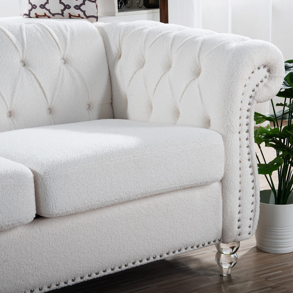 Chesterfield Luxury Fabric Sofa, Upholstered Fabric Sofa with Tufted Back, Classic 3 Seater Couch Rolled Arm Office