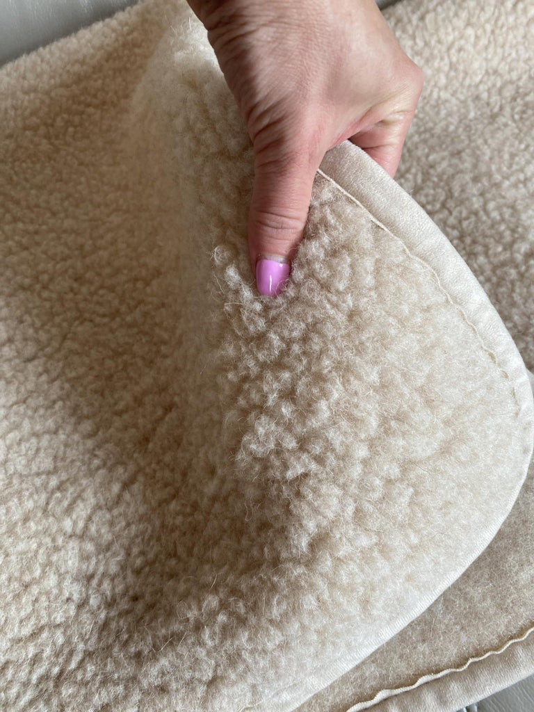 Bedding Blanket/Big Throw Wool Blanket 98" x 79" Beige Blanket Woolmark