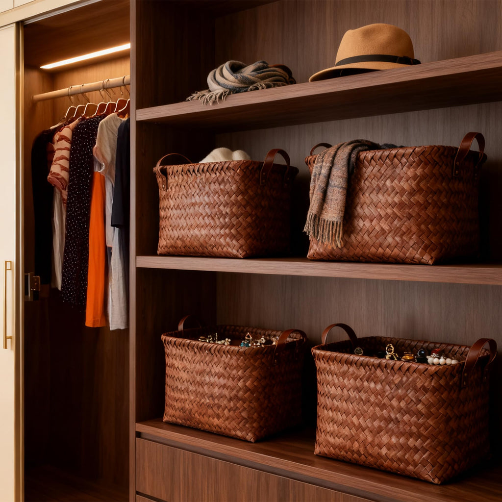10-Pack Laundry Baskets,Wicker Storage Baskets for Shelves,Brown