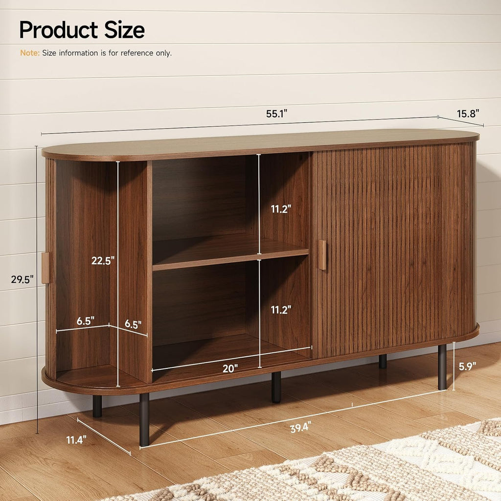 55" Sideboard Buffet Cabinet with Storage, Sliding Door & Adjustable Shelf