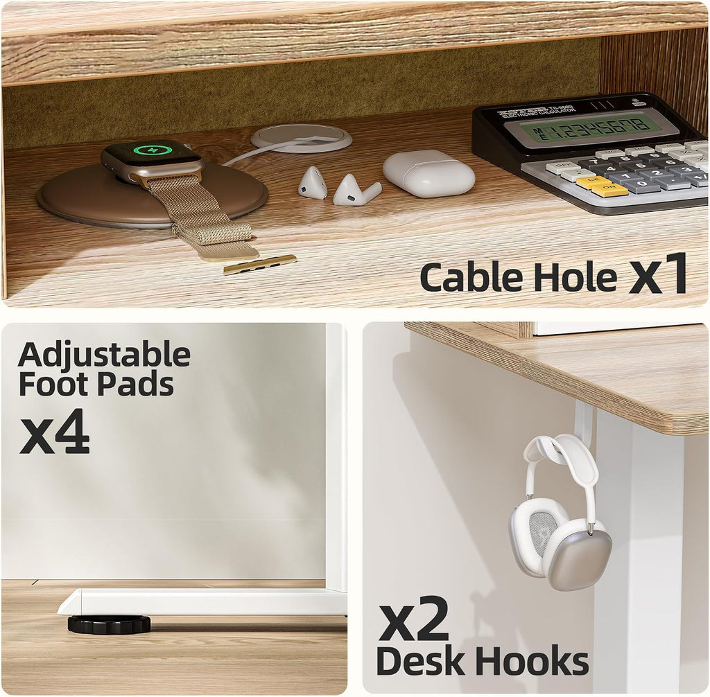 48 * 24 inch Standing Desk with Two Drawers&Top Shelf, Maple | Smooth Height Adjustment, 2 Memory Presets, One-Touch