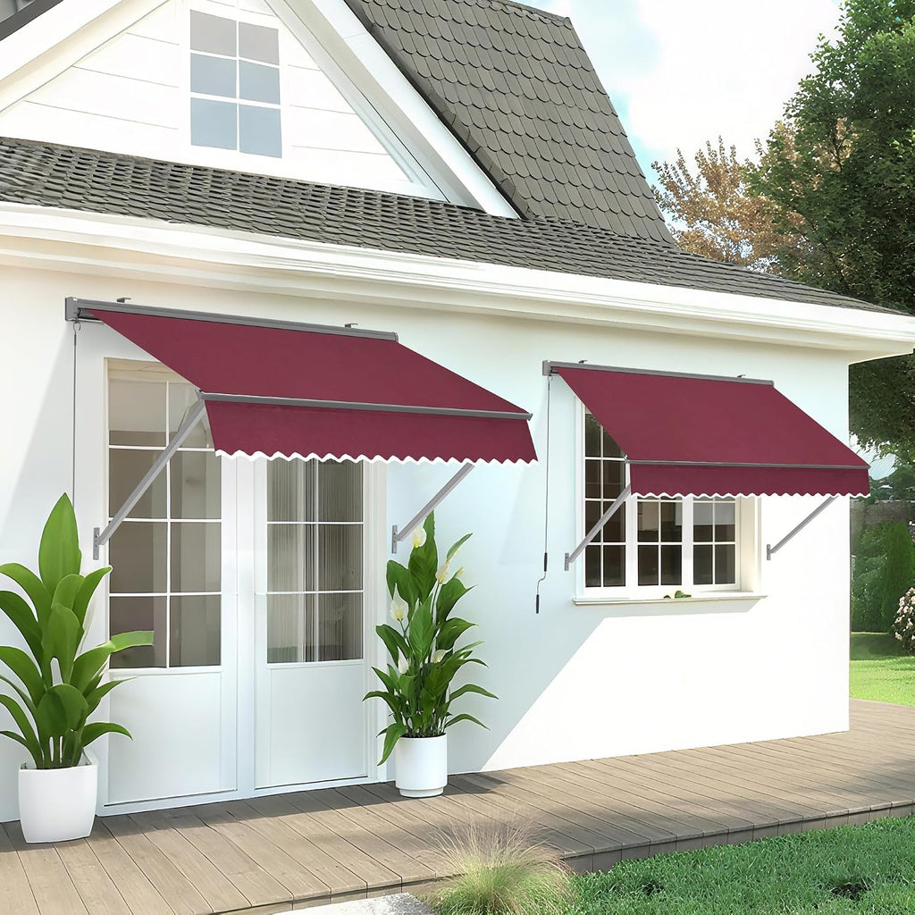 Patio Window Awnings 48" with Aluminum Frame, Fully Assembled Manual Retractable Sunshade Canopy for Windows & Doors