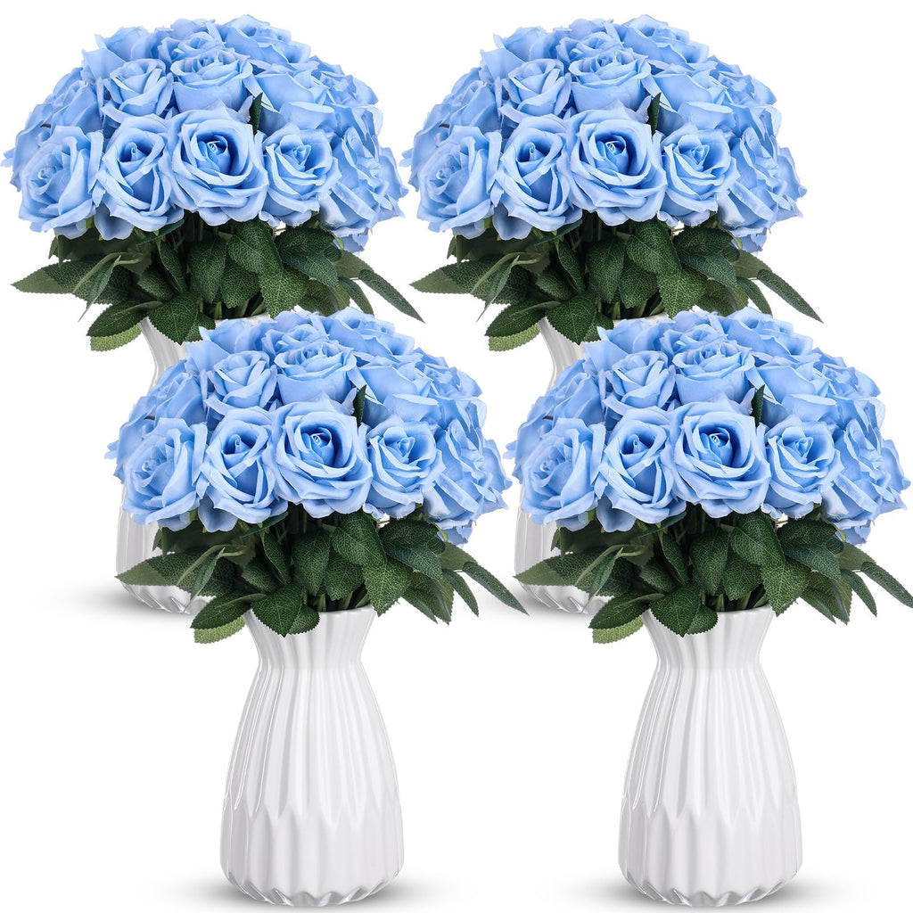 40 Pcs Artificial Roses Bulk, Long Stem Fake Flowers, Light Blue