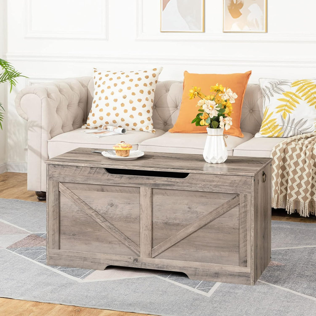 Storage Bench, 39.4" Retro Wooden Storage Chest with U-Shaped Cut-Out Pull, Safety Hinge, Supports 220 lb and Easy