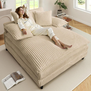 54.8" W Oversized Chaise Lounge Chair Indoor with 5-Position Adjustable Backrest, Corduroy Sleeper Sofa Bed with 3
