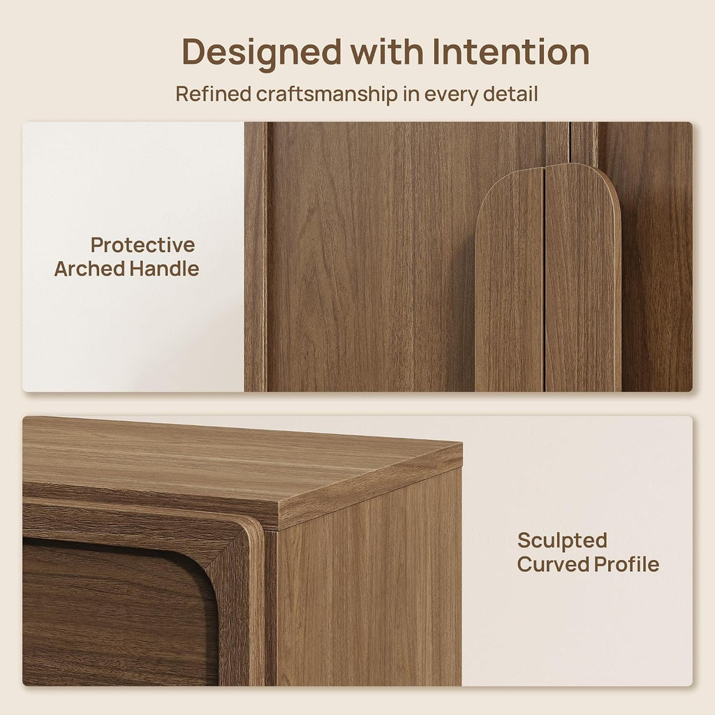 Sideboard Buffet Cabinet with Storage, Large 63''W Credenza, Walnut | Modern Accent Cabinet with Curved Handles & 2