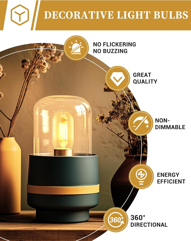 4 Pack LED Edison Bulbs, 4W Edison Light Bulbs, Antique LED Filament Bulbs 40W Equivalent, E26 Base, T45 LED Bulb