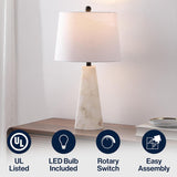 25.5" Natural/Black Modern Table Lamp, White Linen Shade, Contemporary Bedside Nightstand Lamp