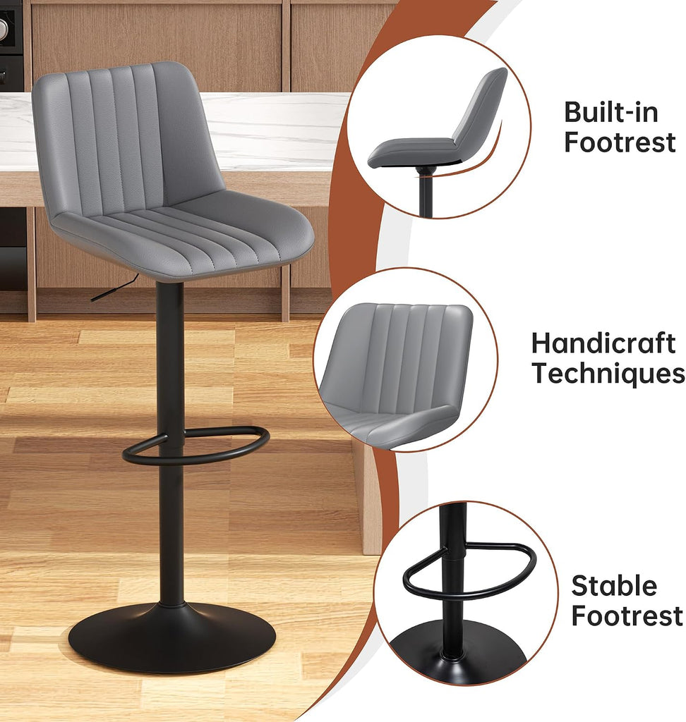 Modern Leather Bar Stools - Swivel & Height-Adjustable Bar Chairs with Footrest, Ergonomic Design Island, Home